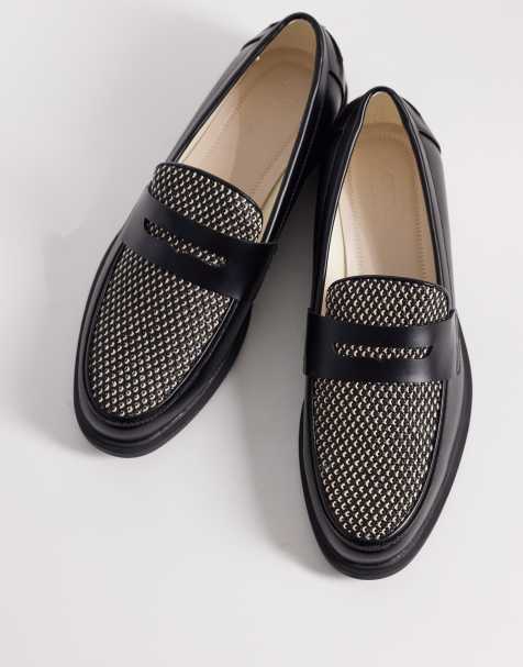 ASOS DESIGN - Tweekleurige penny loafers met raffia detail in zwart en crème - view 1