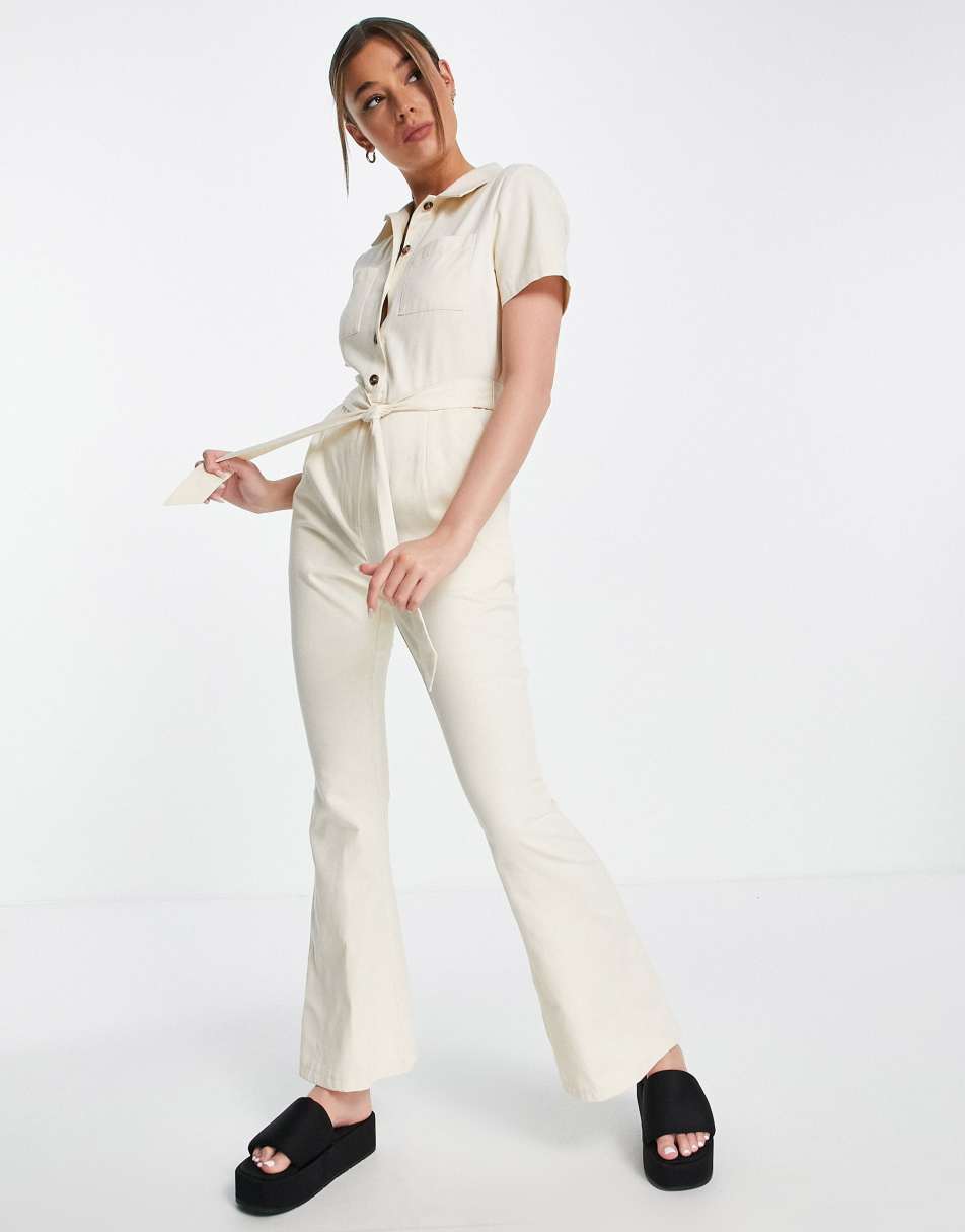 Vila Petite Bridal tailored jumpsuit with knot front in white