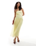 [ASOS DESIGN] ASOS DESIGN twill bandeau and chiffon pleated midi dress in washed lime-Green 16 Washed lime