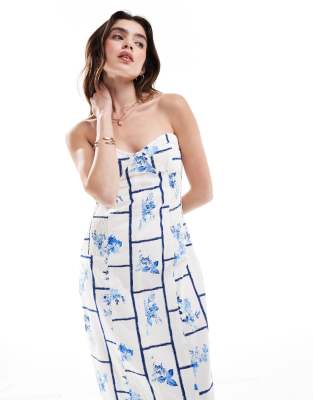Asos Design Twill Bandeau Midi Dress In Multi