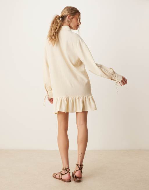 ASOS DESIGN twill broderie mini shirt dress with tonal