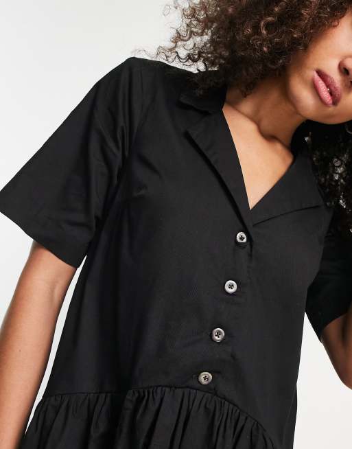 ASOS DESIGN twill collared button midi smock dress in black