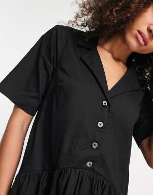 ASOS DESIGN twill collared button midi smock dress in black