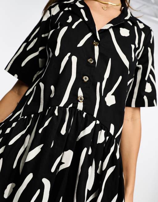 ASOS DESIGN twill collared button midi smock dress in mono blur print, 2 of 4