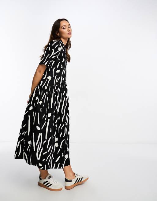 ASOS DESIGN twill collared button midi smock dress in mono blur print, 4 of 4