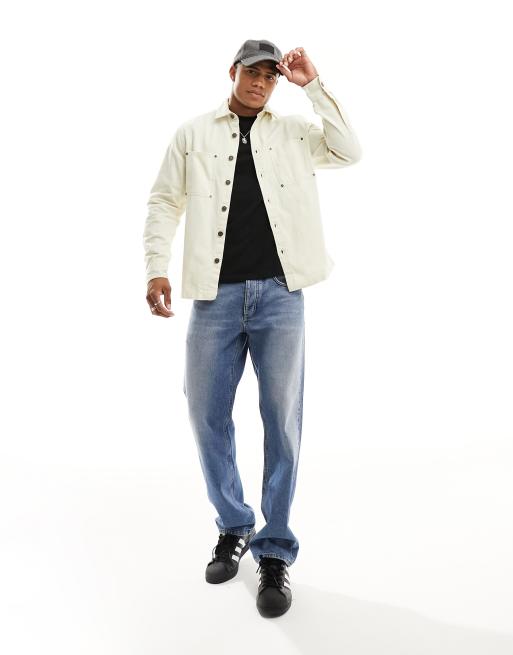 ASOS DESIGN twill cotton overshirt with metal buttons in ecru