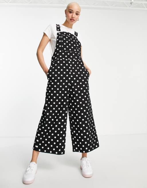 ASOS DESIGN twill dungarees in mono spot print 