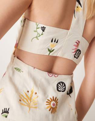 Asos Design Twill Folk Embroidered Hybrid Maxi Dress In Neutral