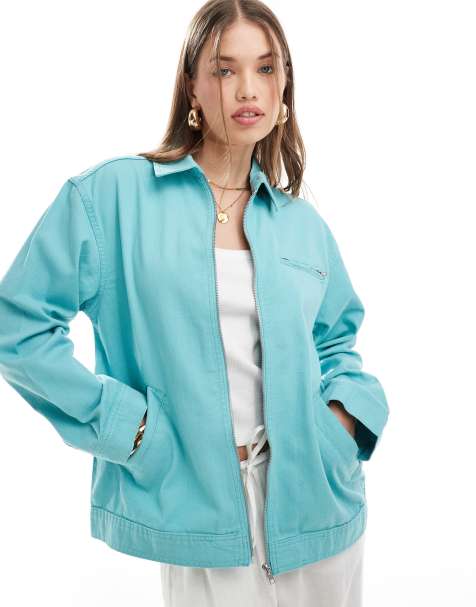ASOS DESIGN twill harrington shacket in blue - view 1