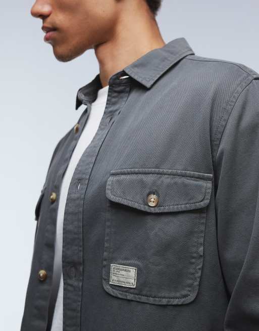 ASOS DESIGN – Twill-Hemdjacke in verwaschenem Schwarz mit Aufnäher, 5 von 5