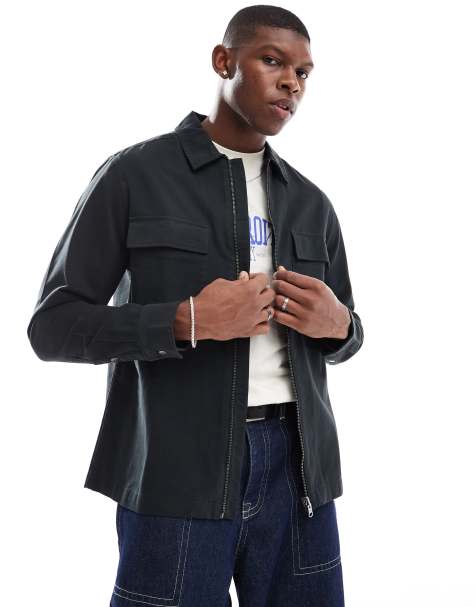 ASOS DESIGN – Twill-Hemdjacke in verwaschenem Schwarz mit Reißverschluss - view 1