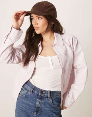 ASOS DESIGN - Twill-Jacke in Pastellrosa mit Kragen-Keine Farbe
