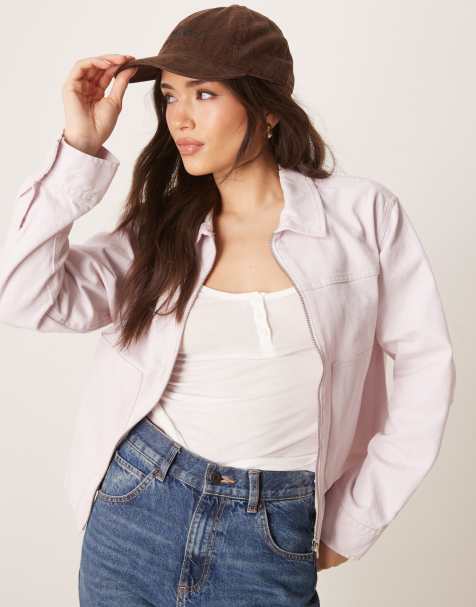 ASOS DESIGN – Twill-Jacke in Pastellrosa mit Kragen - view 1