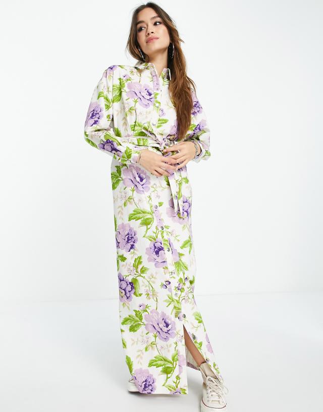 ASOS DESIGN twill maxi shirt dress in floral print