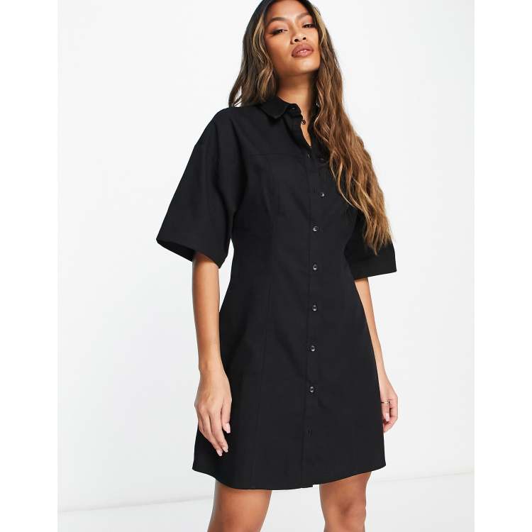 ASOS DESIGN twill mini shirt dress in black | ASOS