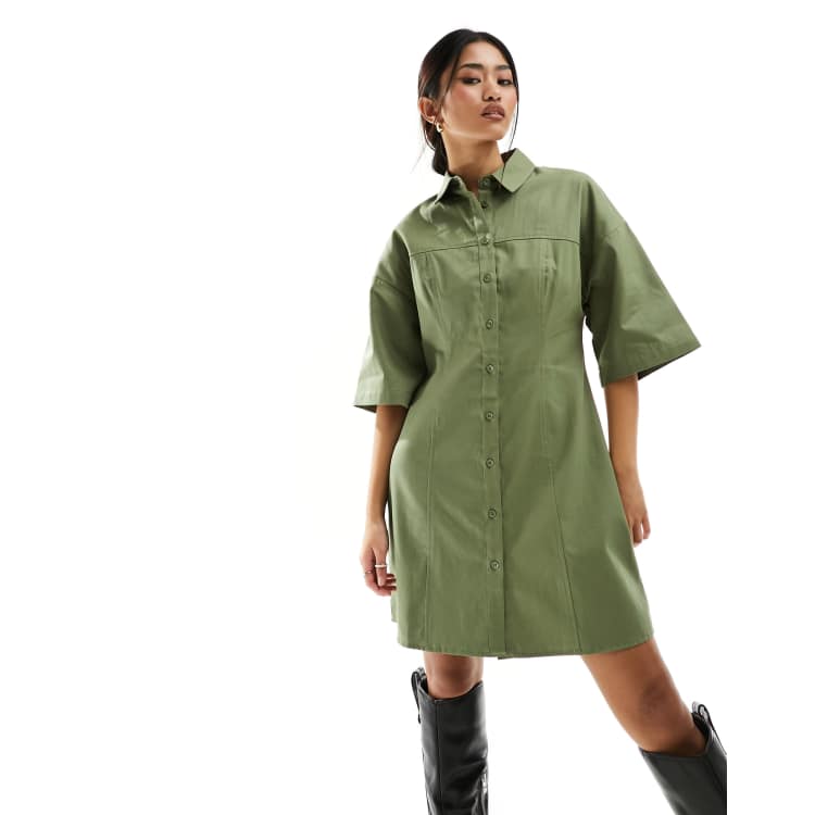 ASOS DESIGN twill mini shirt dress in khaki