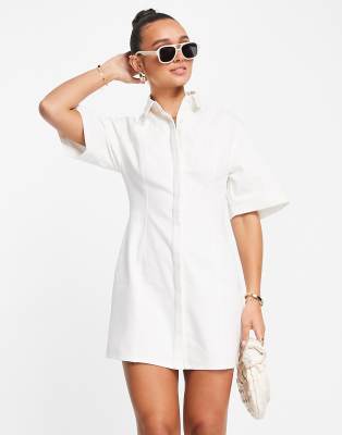 ASOS DESIGN twill mini shirt dress in white | ASOS