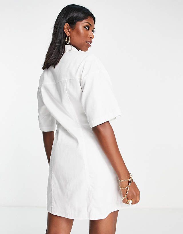 ASOS DESIGN twill mini shirt dress in white | liceoroca.edu.ar
