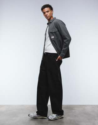 Asos Design Twill Overshirt With Badge In Gray