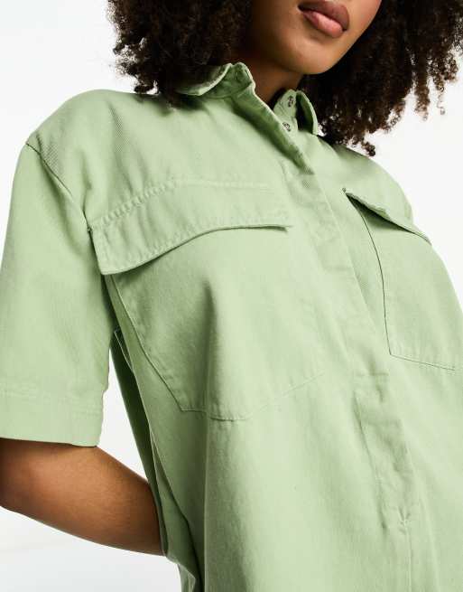 ASOS DESIGN twill oversized romper in sage, 2 of 4