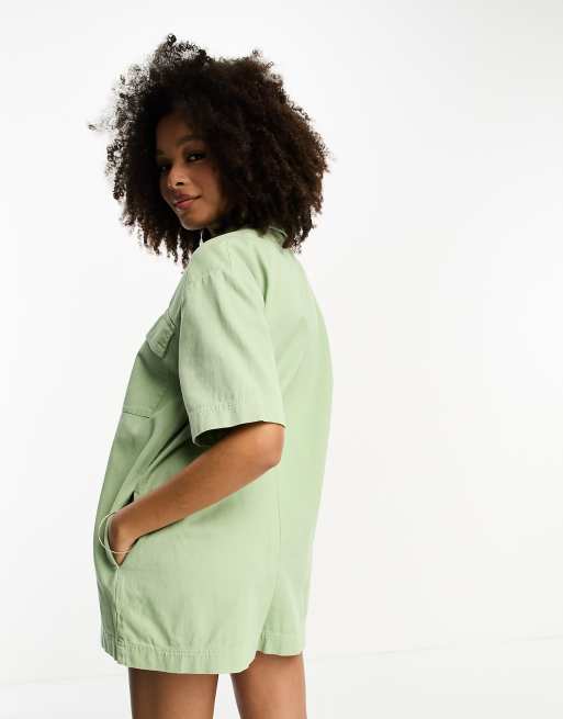 ASOS DESIGN twill oversized romper in sage, 3 of 4