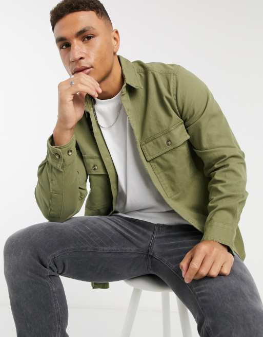 ASOS DESIGN twill shacket in khaki