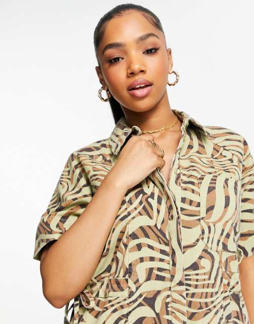 ASOS DESIGN twill side channel boilersuit playsuit in safari animal print , 4 of 4
