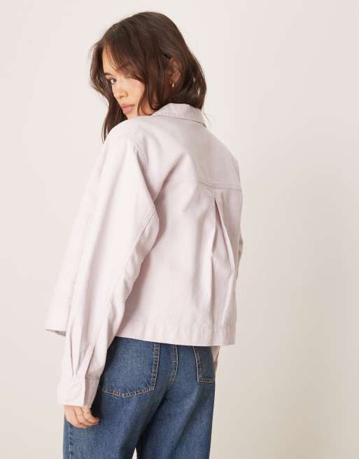 ASOS DESIGN twill top collar jacket in pastel pink, 3 of 4