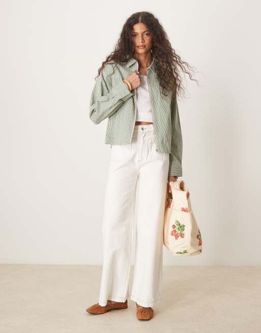 ASOS DESIGN twill top collar jacket in stripe, 2 of 4