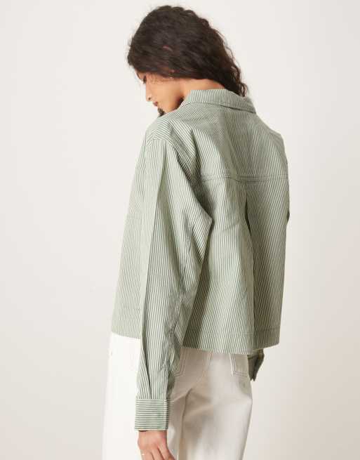 ASOS DESIGN twill top collar jacket in stripe, 3 of 4
