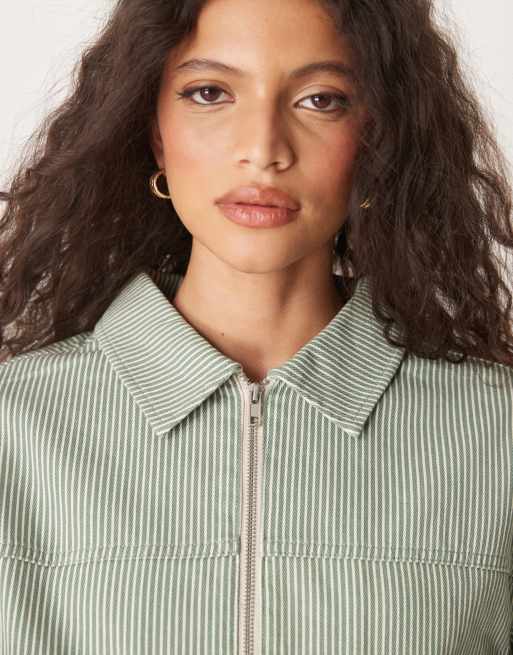 ASOS DESIGN twill top collar jacket in stripe, 4 of 4
