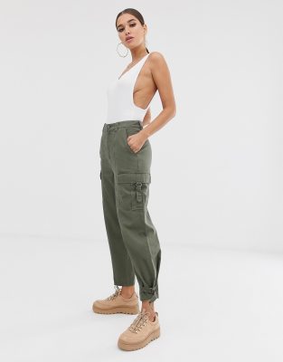 ASOS DESIGN twill utility combat trouser in khaki-Green