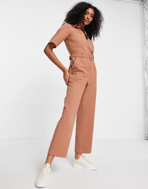 ASOS DESIGN twill collared jumpsuit with wide leg in black