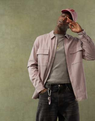 ASOS DESIGN twill zip through overshirt in mauve