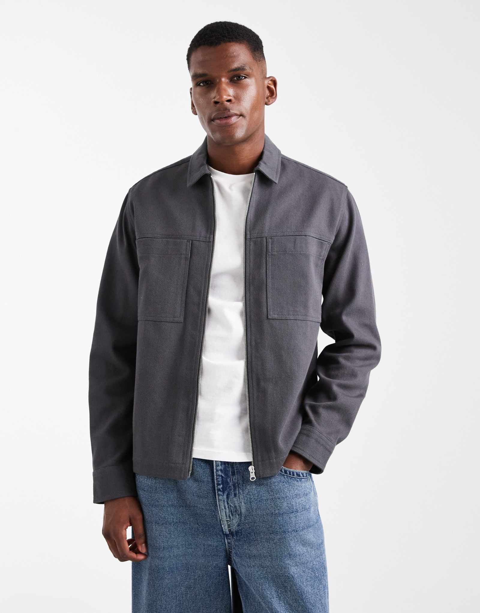 Застиранная черная верхняя рубашка ASOS DESIGN из саржи на молнии