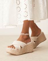 ASOS DESIGN Festival flatform footbed mules in natural