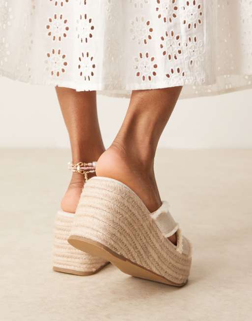 ASOS DESIGN Twirl cross strap wedges in natural
