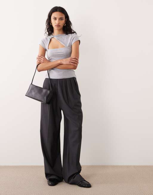 ASOS DESIGN twist asymmetric knit detail cut out top in grey marl, 2 of 4