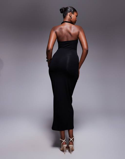 ASOS DESIGN twist asymmetric strap midi dress in black