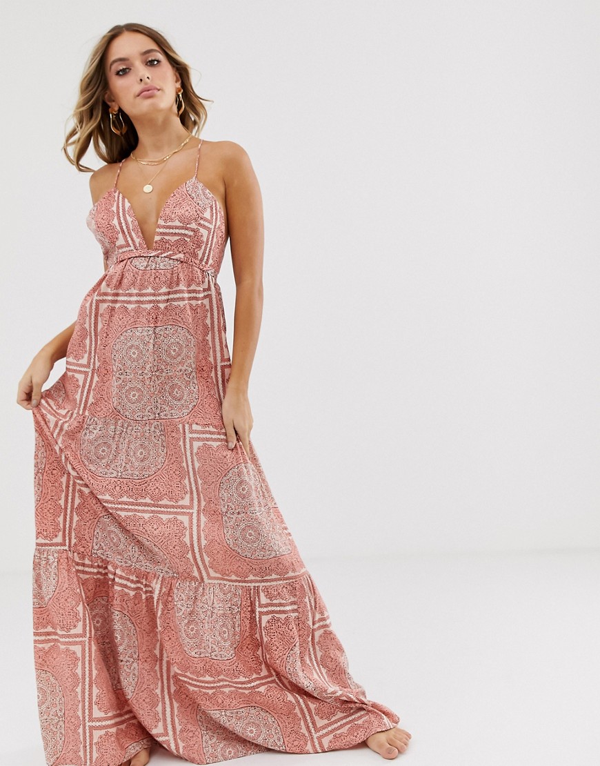ASOS DESIGN twist back beach maxi dress in washed paisley print-Multi
