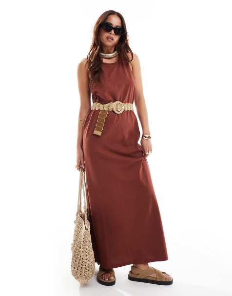 ASOS DESIGN twist back column midi dress in rust - view 1