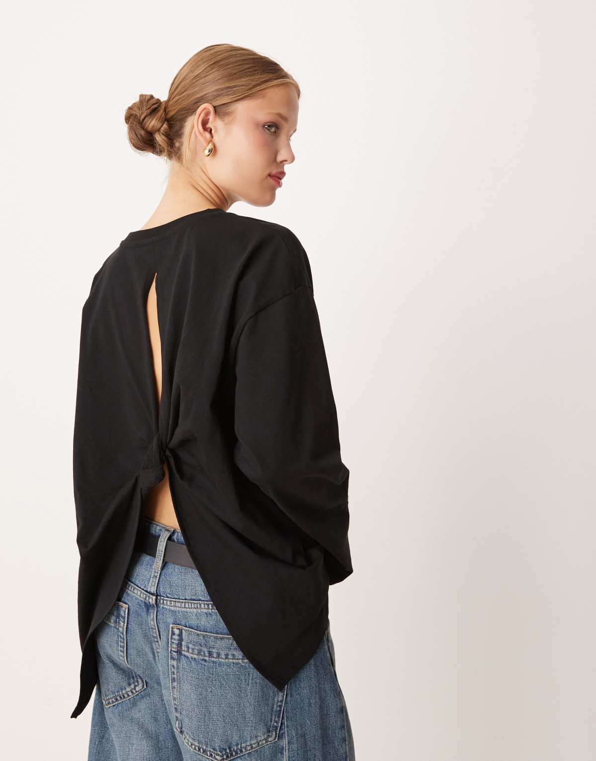 ASOS DESIGN twist back detail long sleeve tee in black
