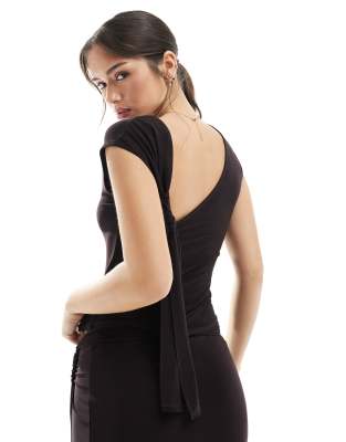 Asos Design Slinky Gold Hardware Detail Top In Black In Purple