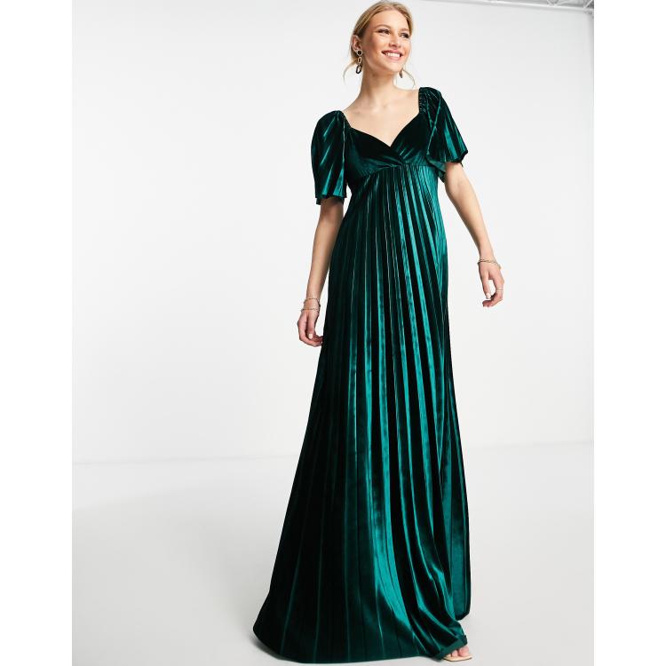 asos green velvet pleated dress