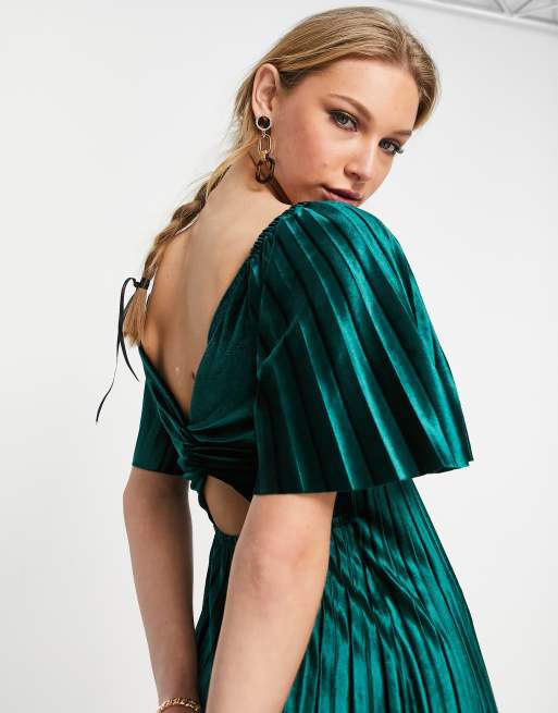 Asos green store velvet pleated dress