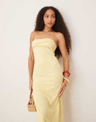 ASOS DESIGN twist bandeau midi dress in buttermilk-Yellow