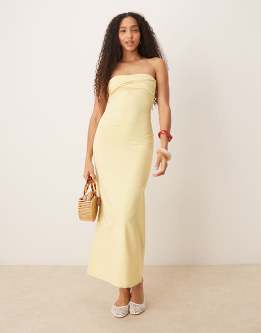 ASOS DESIGN twist bandeau midi dress in buttermilk, 3 of 4