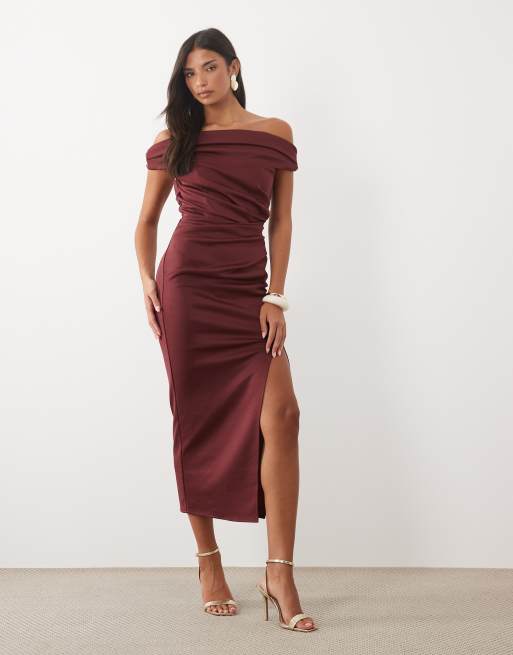 bodycon midi dress dresses Sleek Style High Slit 5% Elastane) Worn length on the body Sexy Women's Long Sleeve Large