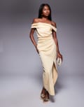 [ASOS DESIGN] ASOS DESIGN twist bardot boydcon midi dress in light yellow 16 Light Yellow