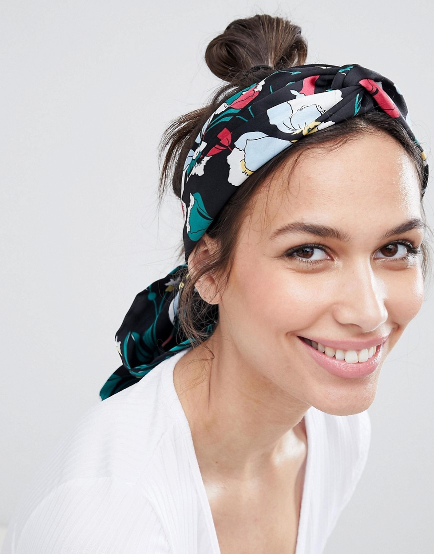ASOS DESIGN twist block black based floral headscarf-Multi